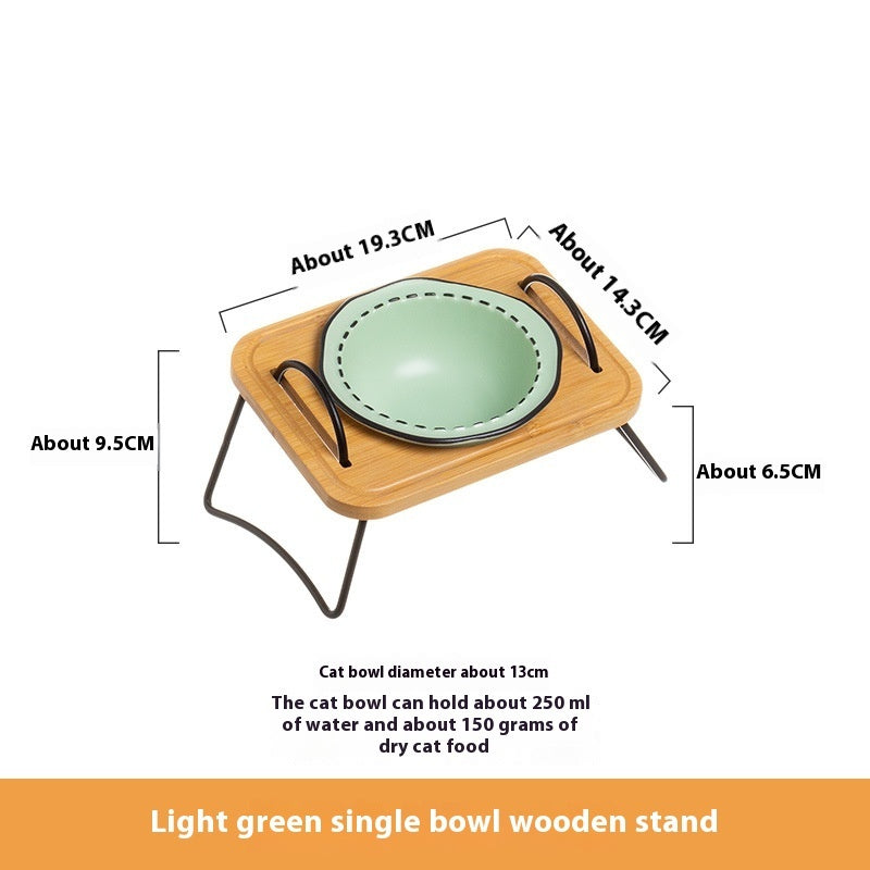 Pet Wooden Rack Multi-functional Ceramic Bowl