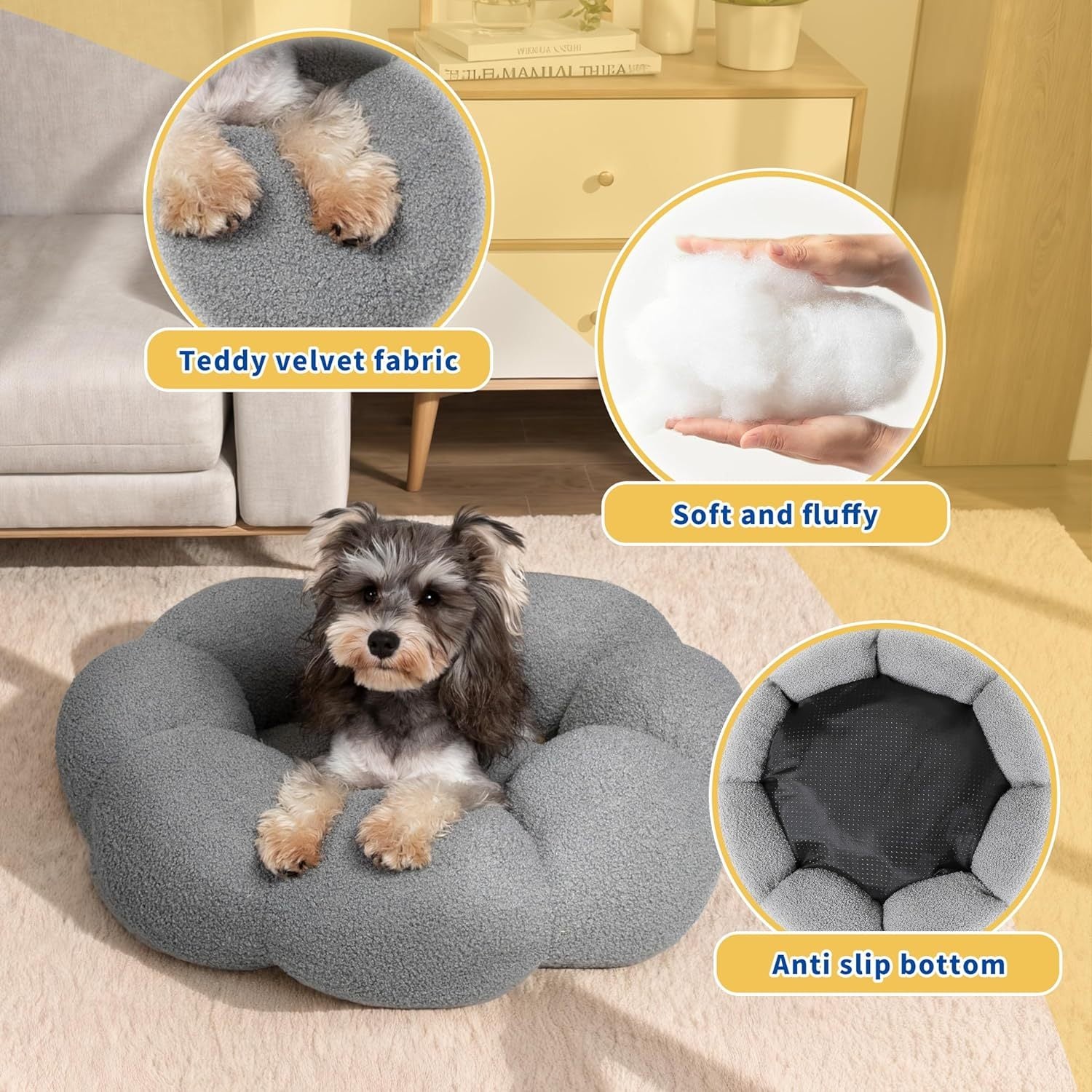 Flower Cat Dog Bed In Plush Teddy