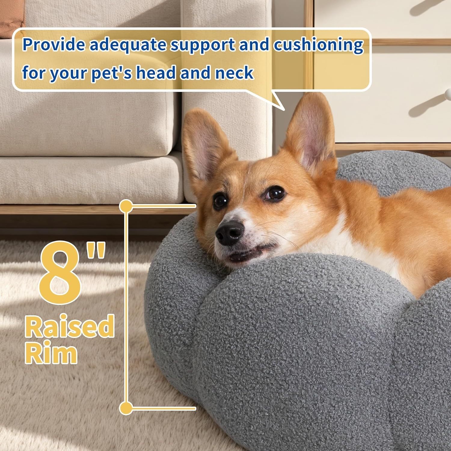 Flower Cat Dog Bed In Plush Teddy