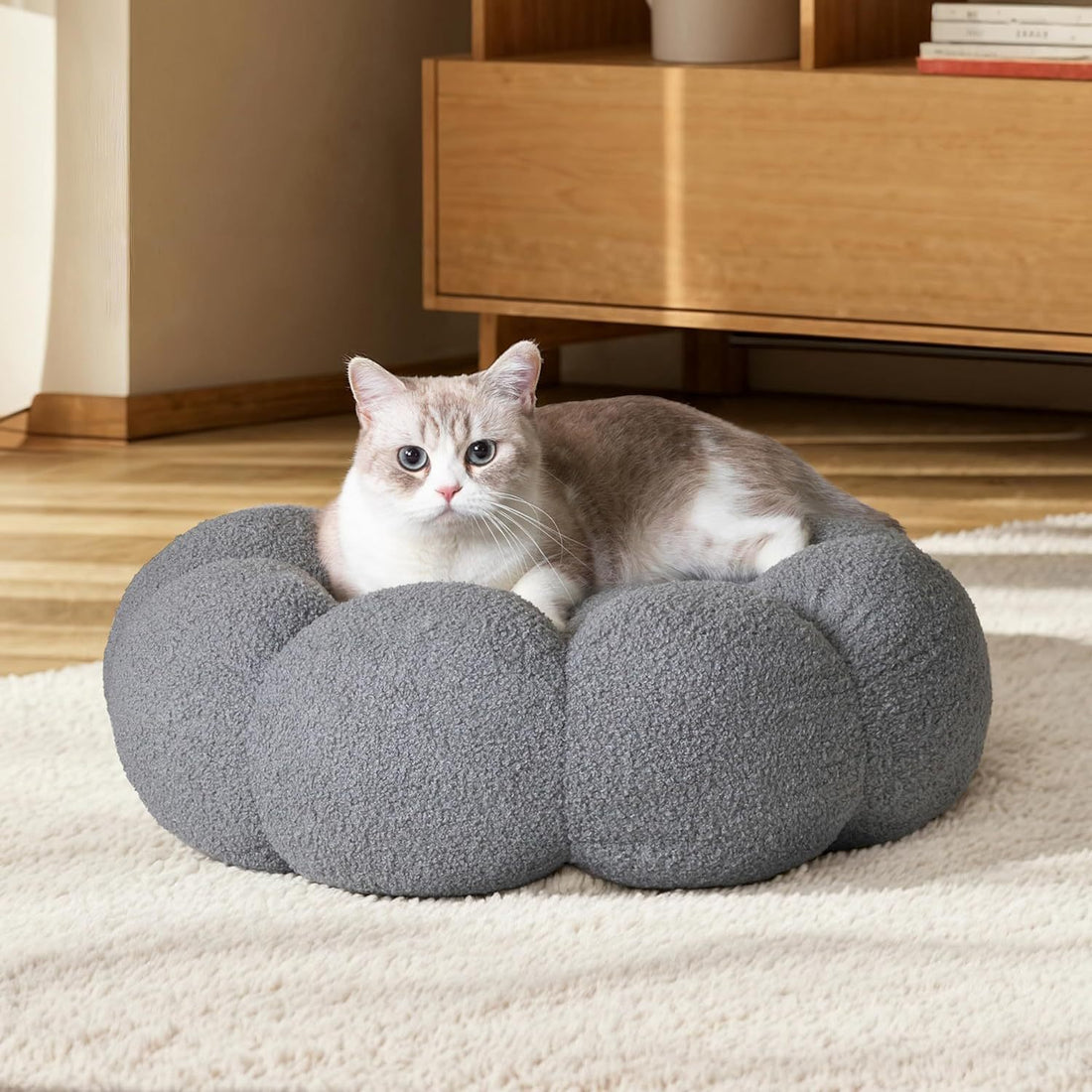 Flower Cat Dog Bed In Plush Teddy